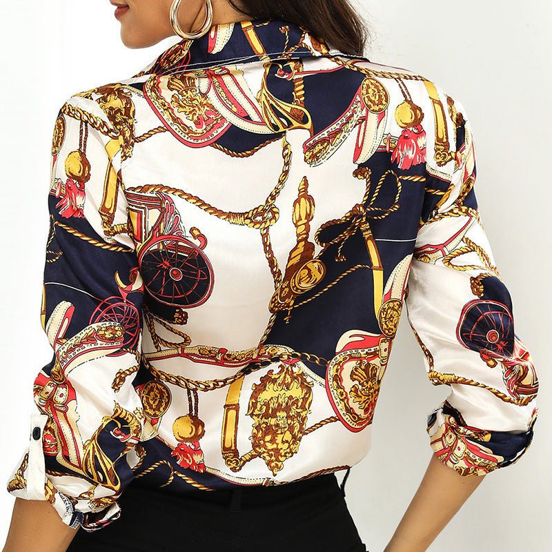 Printed Silk Blouse Womens Work Pure Silk Shirts White XS