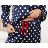 Printed Silk Pajama Set Silk Classic Dot Silk Pajamas For Women Navy Blue XS