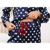 Printed Silk Pajama Set Silk Classic Dot Silk Pajamas For Women Navy Blue XS