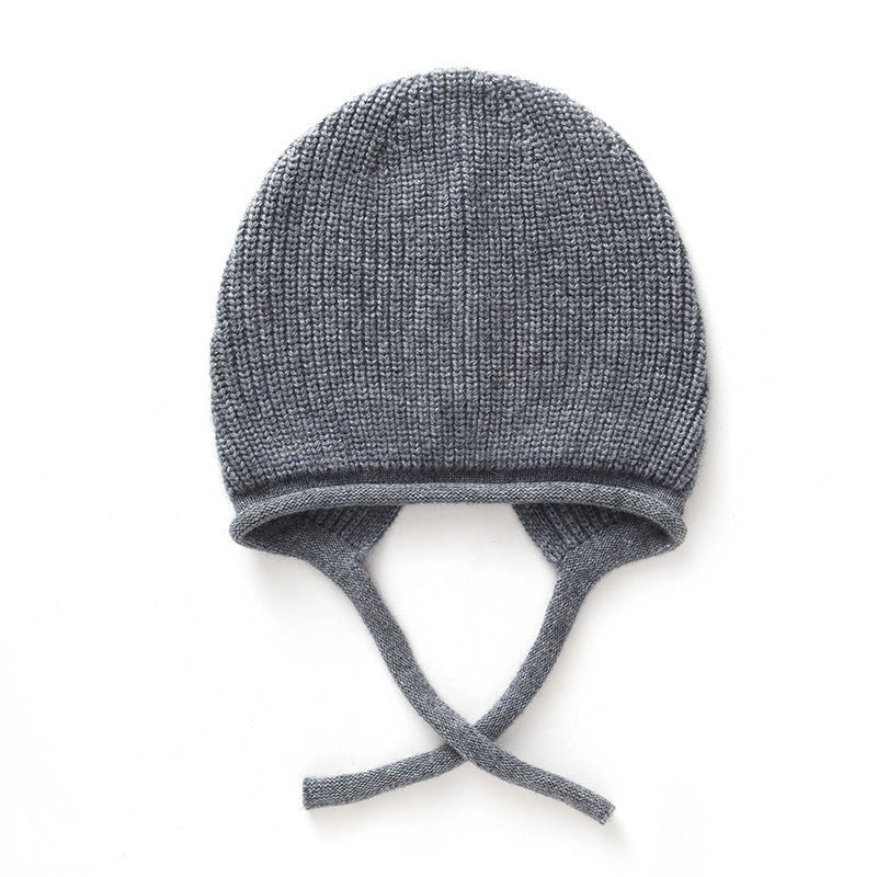 Womens Soft Pure Cashmere Ribbed Hooded Beanie Hat With Ties Gray M