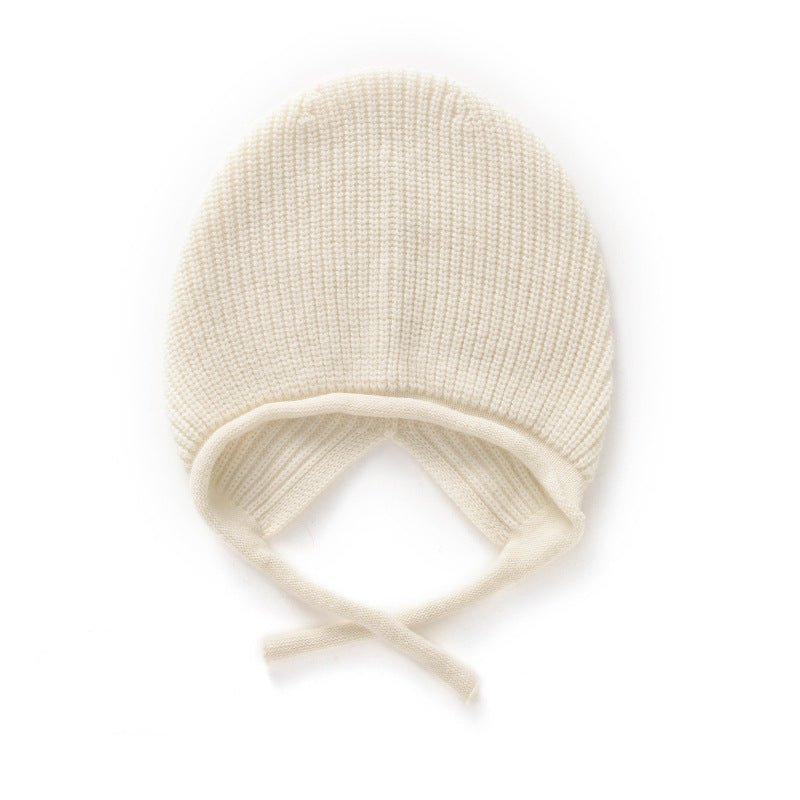 Womens Soft Pure Cashmere Ribbed Hooded Beanie Hat With Ties Beige M