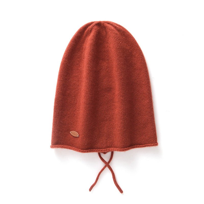 Soft Cashmere Hooded Beanie With Tie Cashmere Double - layered Ski Cap Orange M