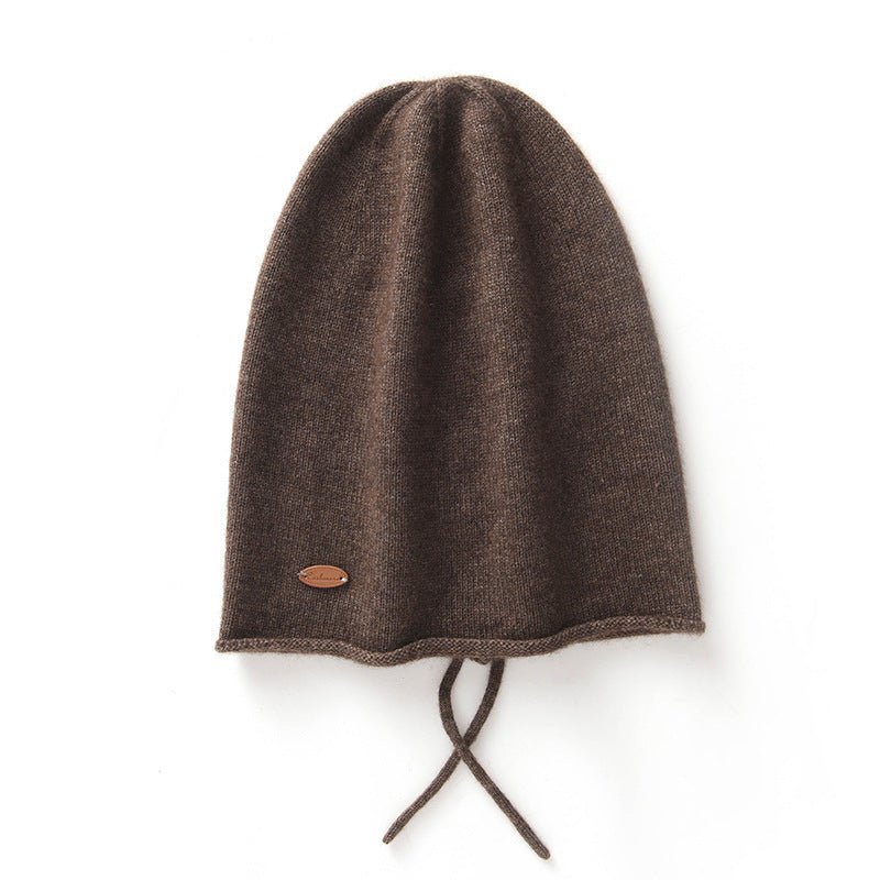 Soft Cashmere Hooded Beanie With Tie Cashmere Double - layered Ski Cap Brown M