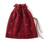 Pure Cashmere Beanie Hat With Drawstring Subtle Star Knitted Hat Claret M
