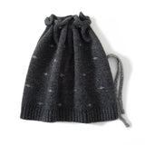 Pure Cashmere Beanie Hat With Drawstring Subtle Star Knitted Hat Gray M