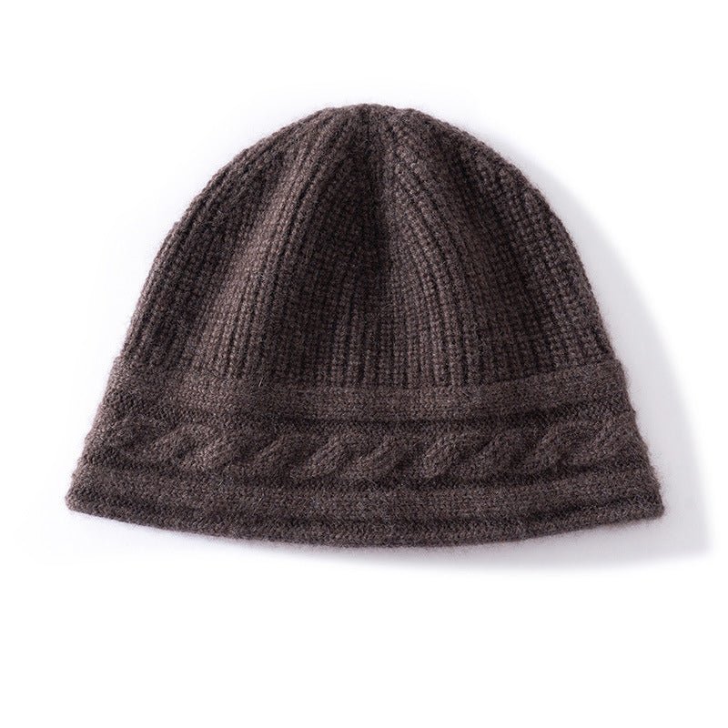 Pure Cashmere Beanie Ultra Soft Womens Cashmere Hat Rib Beanie with Cable Band Coffee M