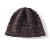 Pure Cashmere Beanie Ultra Soft Womens Cashmere Hat Rib Beanie with Cable Band Coffee M