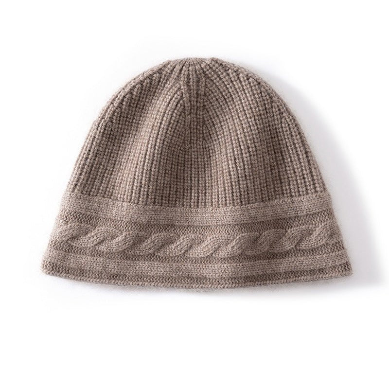 Pure Cashmere Beanie Ultra Soft Womens Cashmere Hat Rib Beanie with Cable Band Taupe M