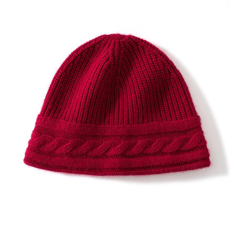 Pure Cashmere Beanie Ultra Soft Womens Cashmere Hat Rib Beanie with Cable Band Claret M