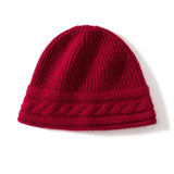 Pure Cashmere Beanie Ultra Soft Womens Cashmere Hat Rib Beanie with Cable Band Claret M