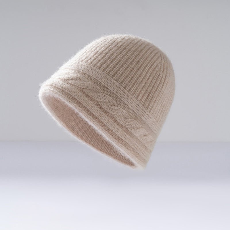 Pure Cashmere Beanie Ultra Soft Womens Cashmere Hat Rib Beanie with Cable Band Beige M