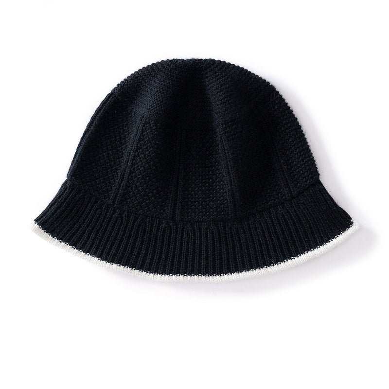 Pure Cashmere Bucket Hat Textured Cashmere Bucket Cap Rib Brim Black M