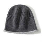 Pure Cashmere Bucket Hat With Curl Edge Cable Knit Beanie Gray M