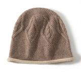 Pure Cashmere Bucket Hat With Curl Edge Cable Knit Beanie Taupe M