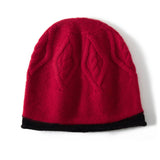 Pure Cashmere Bucket Hat With Curl Edge Cable Knit Beanie Red M