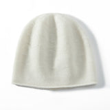 Pure Cashmere Crochet Beanie With Subtle Textured Pattern Rolled Edge Ivory M