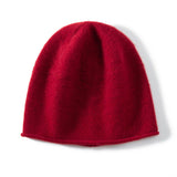 Pure Cashmere Crochet Beanie With Subtle Textured Pattern Rolled Edge Claret M