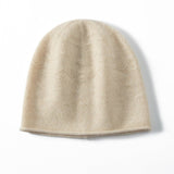 Pure Cashmere Crochet Beanie With Subtle Textured Pattern Rolled Edge Beige M
