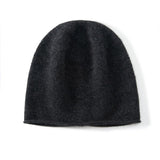 Pure Cashmere Crochet Beanie With Subtle Textured Pattern Rolled Edge Dark Gray M