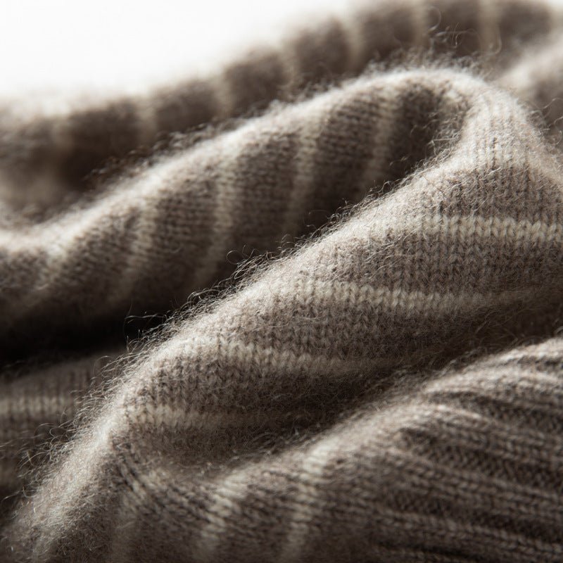 Pure Cashmere Cap With Ribbing Edge Striped Cashmere Beanie Hat Taupe M