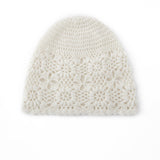 Pure Cashmere Crochet Knit Beanie Cashmere Crochet Floral Hat for Women Ivory M
