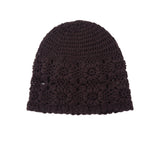 Pure Cashmere Crochet Knit Beanie Cashmere Crochet Floral Hat for Women Brown M