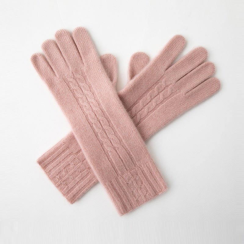 Pure Cashmere Gloves for Women Cashmere Knitted Mittens Pink M