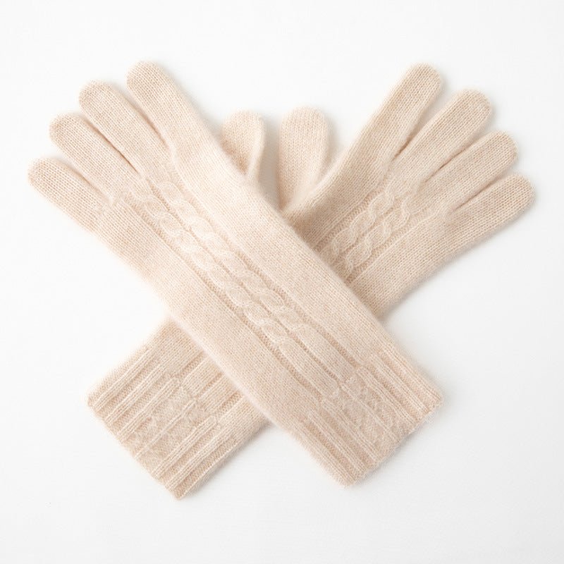 Pure Cashmere Gloves for Women Cashmere Knitted Mittens Beige M