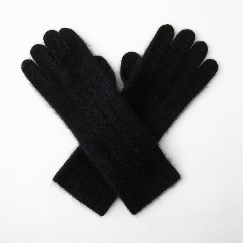 Pure Cashmere Gloves for Women Cashmere Knitted Mittens Black M