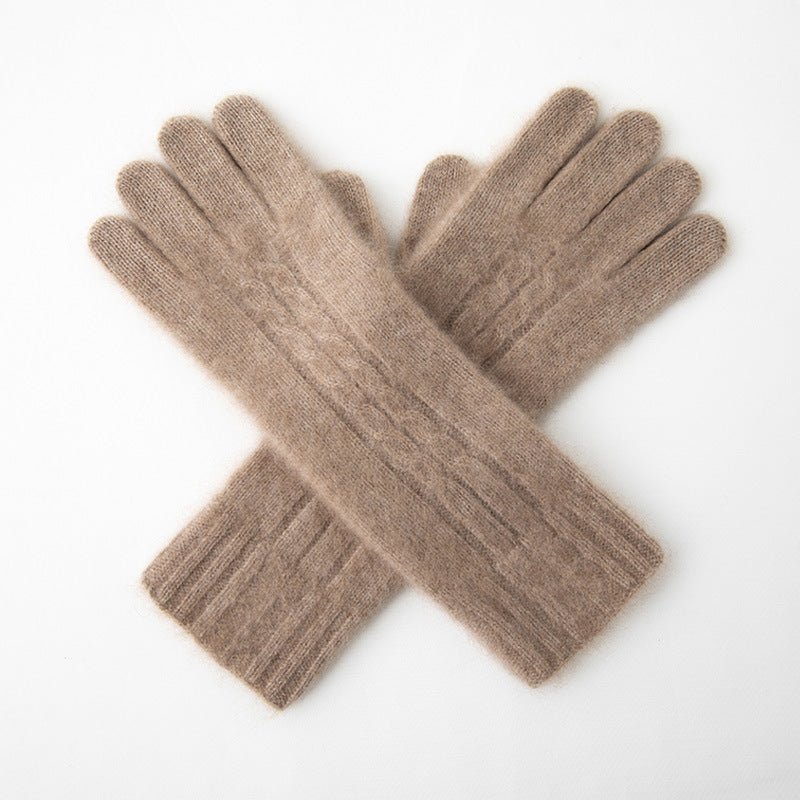 Pure Cashmere Gloves for Women Cashmere Knitted Mittens Taupe M