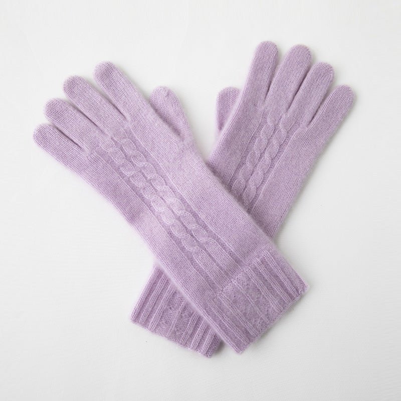 Pure Cashmere Gloves for Women Cashmere Knitted Mittens Purple M