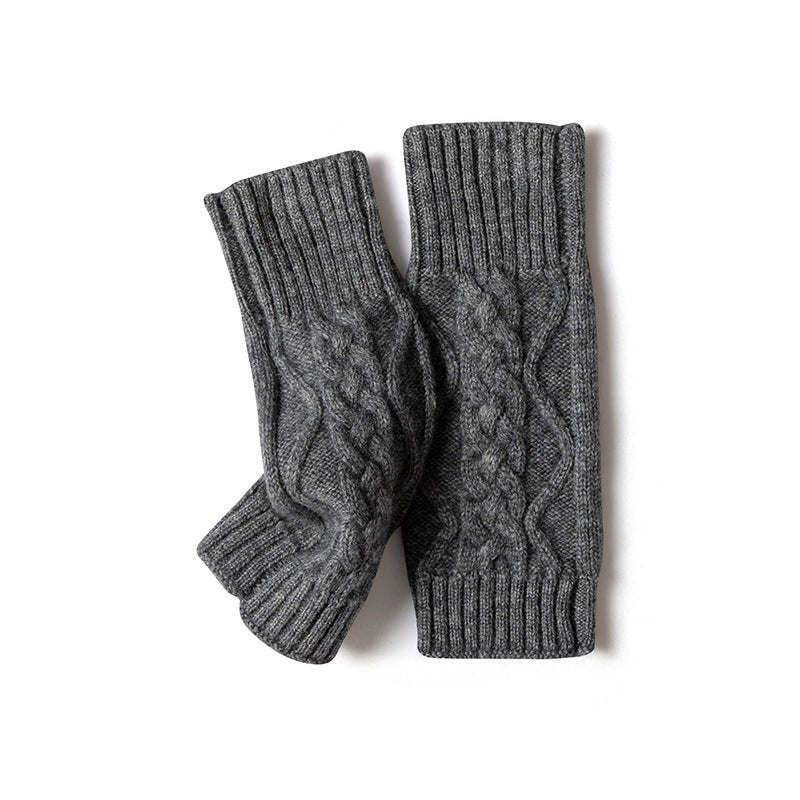 Womens Fingerless Gloves Cable Knit Arm Warmers Half Finger Gloves Dark Gray M