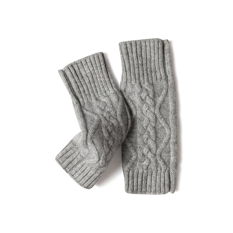 Womens Fingerless Gloves Cable Knit Arm Warmers Half Finger Gloves Gray M
