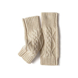 Womens Fingerless Gloves Cable Knit Arm Warmers Half Finger Gloves Beige M