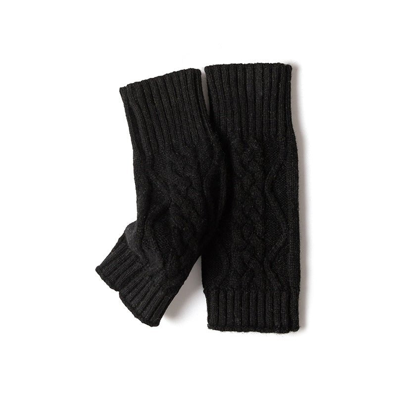Womens Fingerless Gloves Cable Knit Arm Warmers Half Finger Gloves Black M