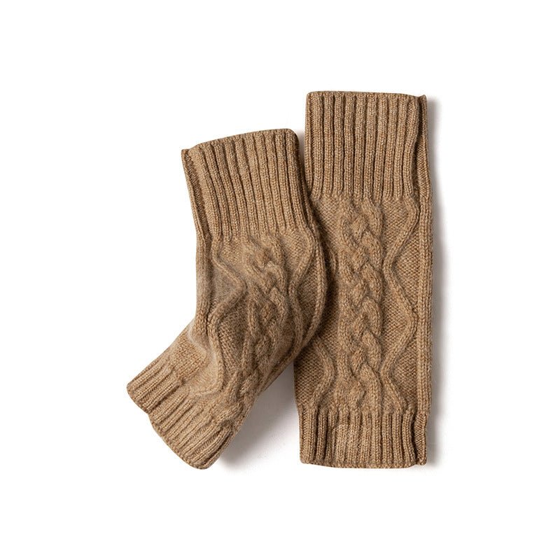 Womens Fingerless Gloves Cable Knit Arm Warmers Half Finger Gloves Camel M