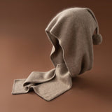Pure Cashmere Hooded Scarf with Pom Soft Cashmere Hooded Wrap Scarf Taupe M
