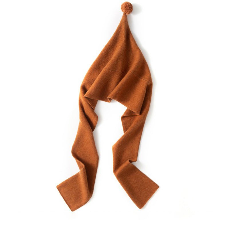 Pure Cashmere Hooded Scarf with Pom Soft Cashmere Hooded Wrap Scarf Camel M