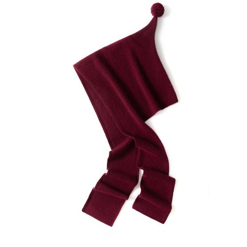 Pure Cashmere Hooded Scarf with Pom Soft Cashmere Hooded Wrap Scarf Angora Red M