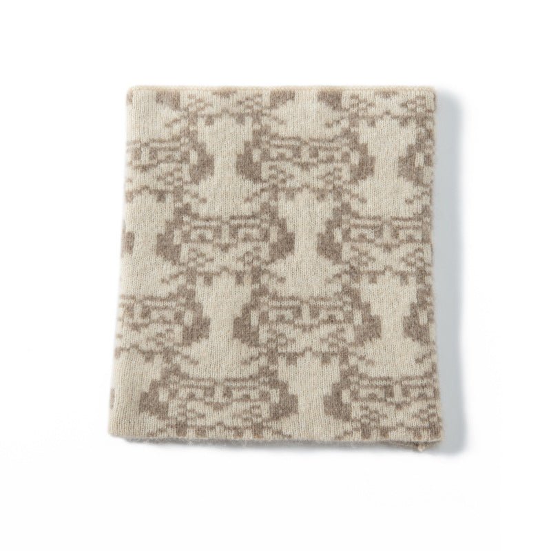 Pure Cashmere Infinity Scarf With Geometric Print Cashmere Neck Gaiter Beige M