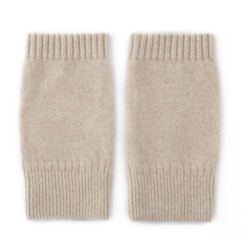 Pure Cashmere Knit Fingerless Gloves Cashmere Wrist Warmers Cashmere Mitts Beige M