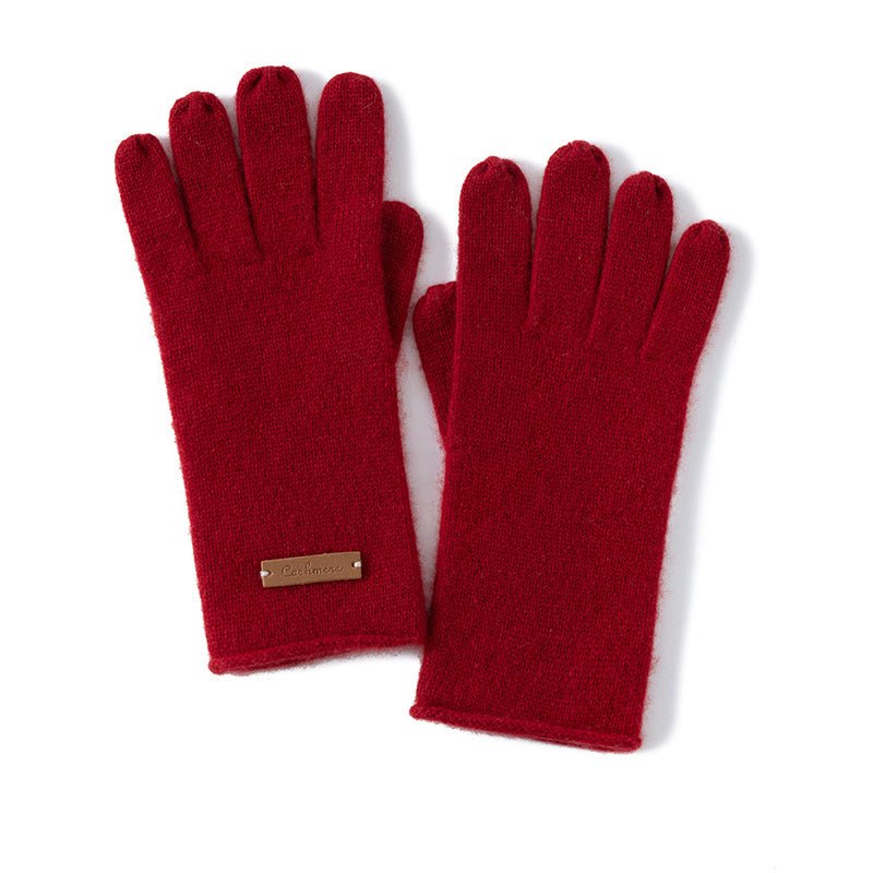 Pure Cashmere Knit Gloves Curl Edge Refined Cashmere Warm Gloves Claret M
