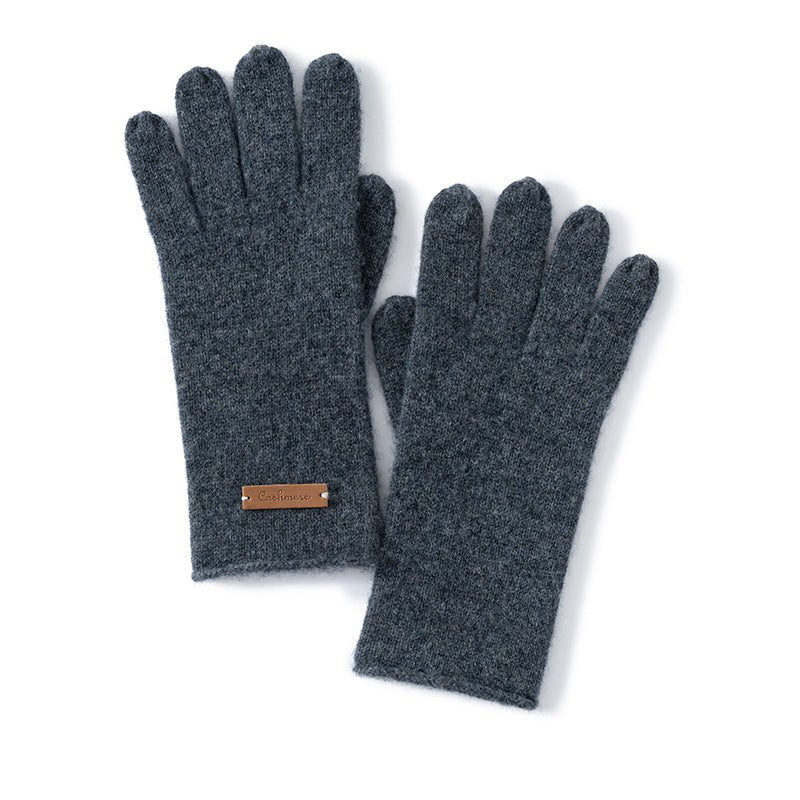 Pure Cashmere Knit Gloves Curl Edge Refined Cashmere Warm Gloves Dark Grey M