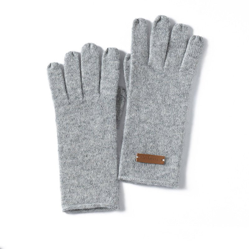 Pure Cashmere Knit Gloves Curl Edge Refined Cashmere Warm Gloves Grey M