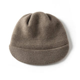 Pure Cashmere Knit Visor Cap Cashmere Beanie with Brim Cashmere Knit Hat Taupe M