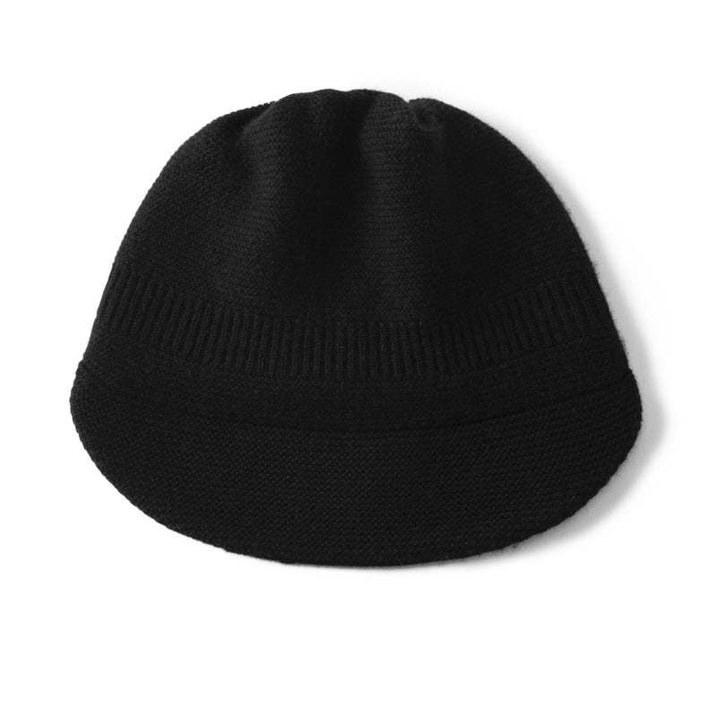 Pure Cashmere Knit Visor Cap Cashmere Beanie with Brim Cashmere Knit Hat Black M