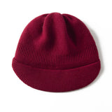 Pure Cashmere Knit Visor Cap Cashmere Beanie with Brim Cashmere Knit Hat Claret M
