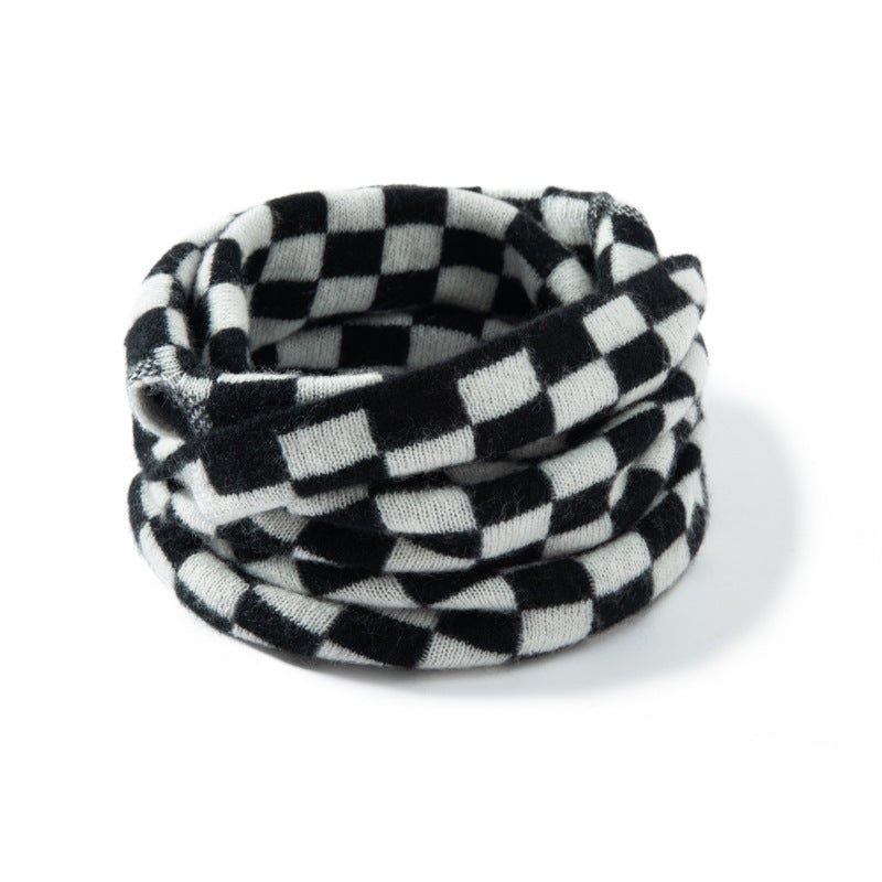 Pure Cashmere Neck Gaiter Cashmere Snood with Modern Patterns Cashmere Scarf Black M