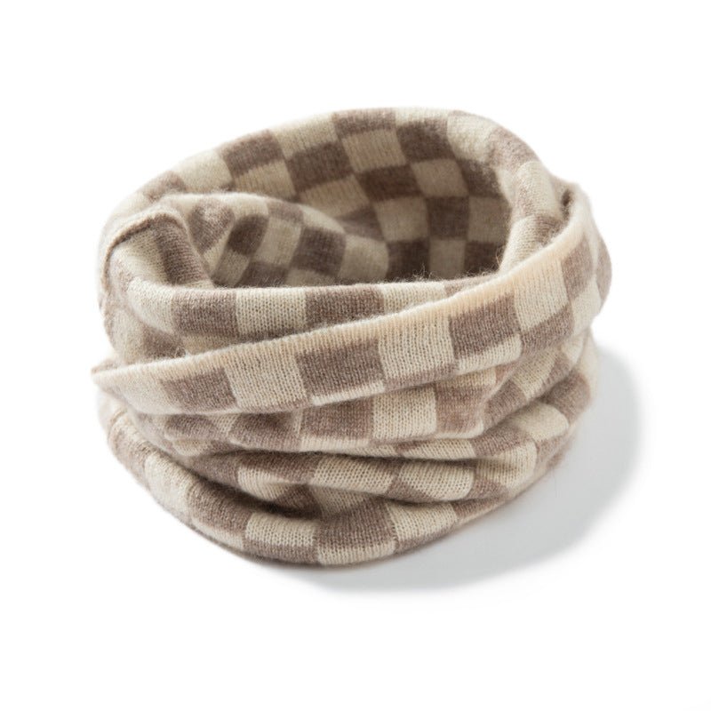Pure Cashmere Neck Gaiter Cashmere Snood with Modern Patterns Cashmere Scarf Taupe M