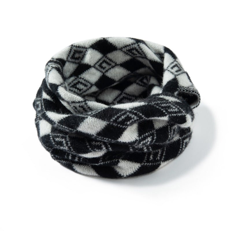 Pure Cashmere Neck Gaiter Cashmere Snood with Modern Patterns Cashmere Scarf Black M